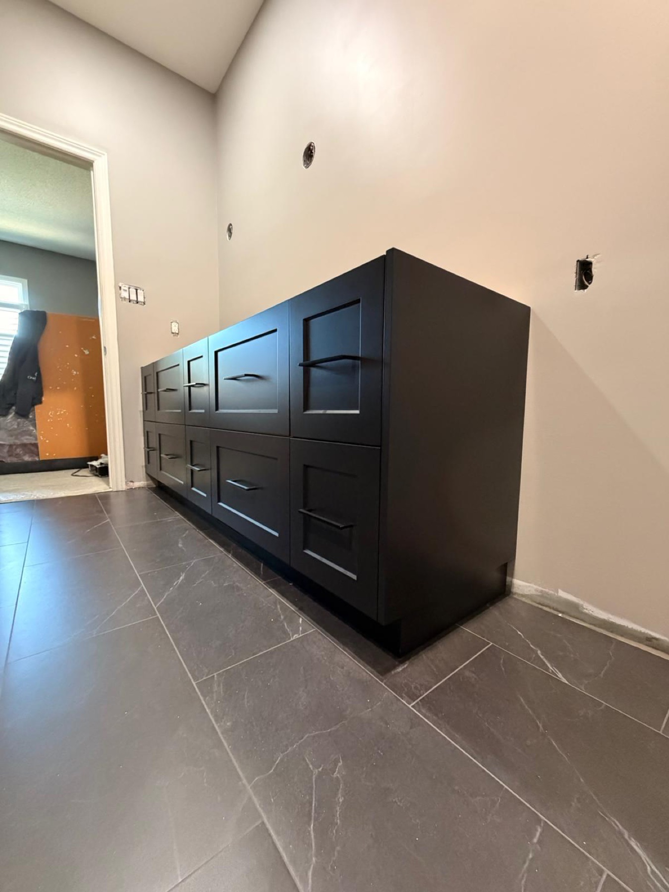 Matte black console, finished piece